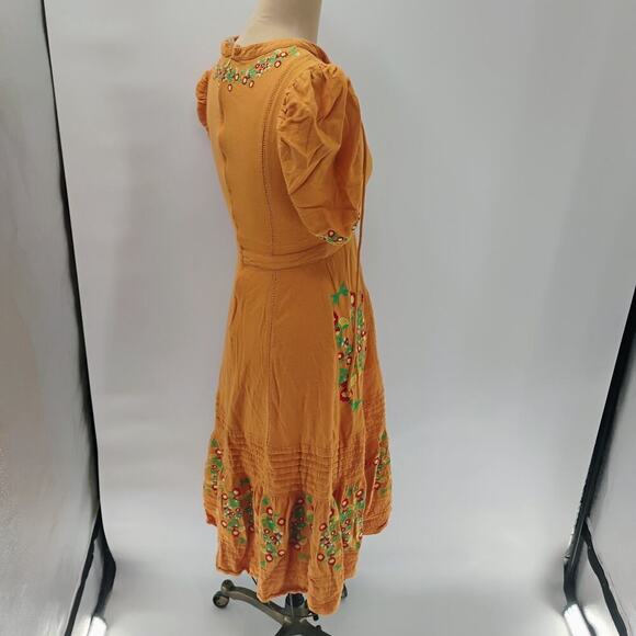 Ollari maxi Dress Yellow/Orange linen from Anthropologie Mexican pattern boho - Picture 10 of 15